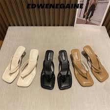 Fashion Round Toe Ladies Thin Heels Slides Slippers Shoes Spring Summer Female Flip flops Women Heeled Slippers Sandals Pumps